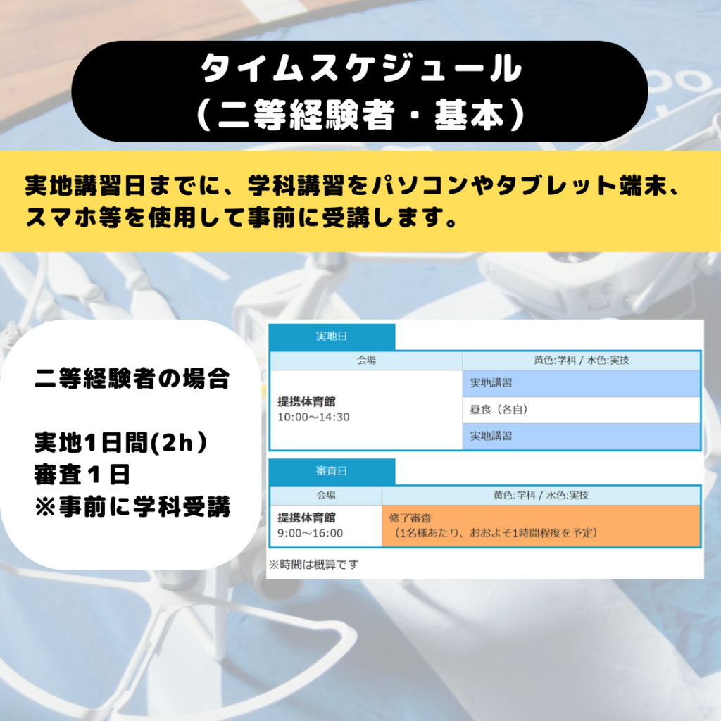 静岡沼津ドローンスクール 二等経験者 タイムスケジュール 東部自動車学校
